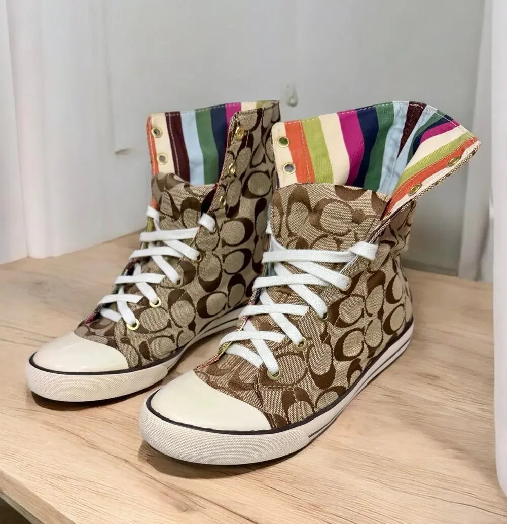 Y2K Coach A1283 Bonney Signature Legacy Stripe High Top Sneaker Size 8M